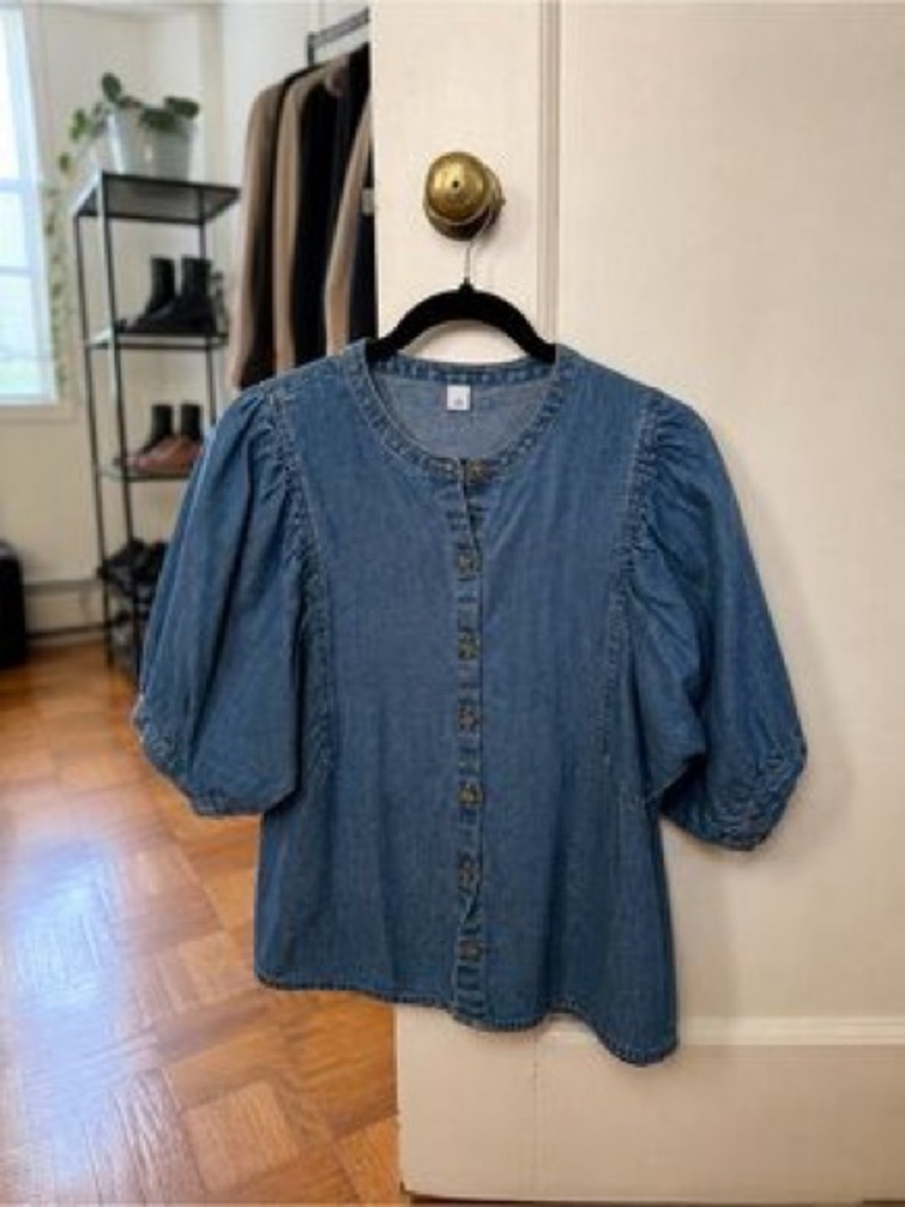 Old navy Denim Puff-Sleeve Button-Front Top - Blue